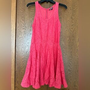 Express Bright Coral Lace Scoop-Neck Mini Dress